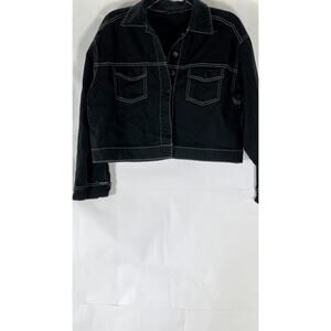 H&M Women’s Black Solid Patch Pocket Cropped Denim Jacket SZ 8
